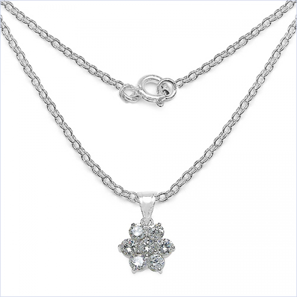 Collier/Halskette 925-Sterling Silber mit Blume/Blüte-Anhänger/Zirkonia 4,20 Karat