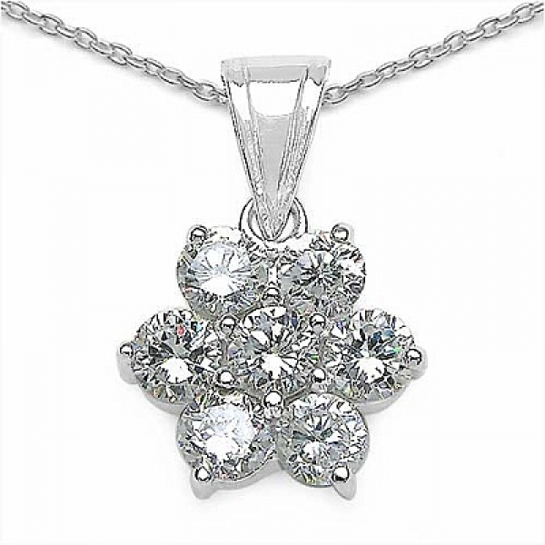 Collier/Halskette 925-Sterling Silber mit Blume/Blüte-Anhänger/Zirkonia 4,20 Karat