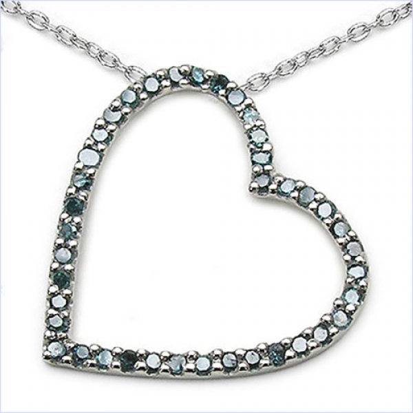 Collier/Herz-Anhänger mit 40 seltenen blauen Diamanten/Brillianten