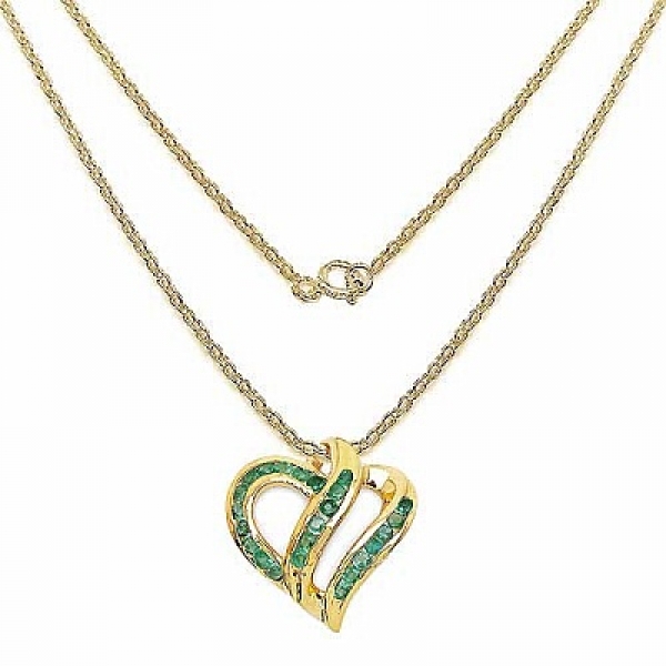 Collier/Halskette mit Smaragd-Herz-Anhänger 925 Silber-vergoldet 10 Karat