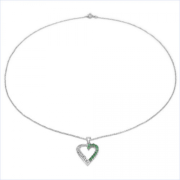 Collier/Kette-Anhänger Smaragd/Zirkonia-925 Silber-Rhod.-1,08 Karat