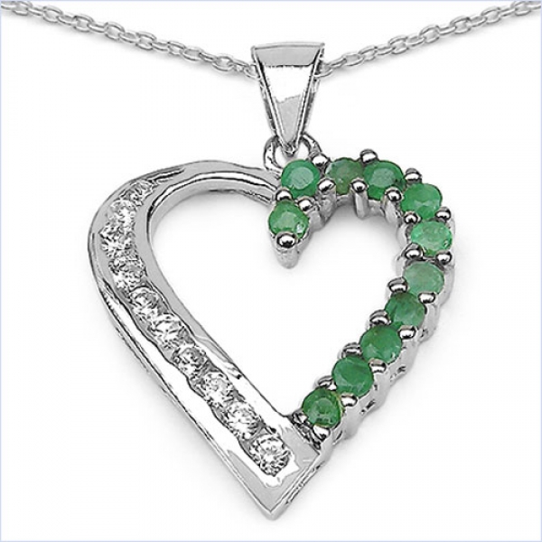 Collier/Kette-Anhänger Smaragd/Zirkonia-925 Silber-Rhod.-1,08 Karat
