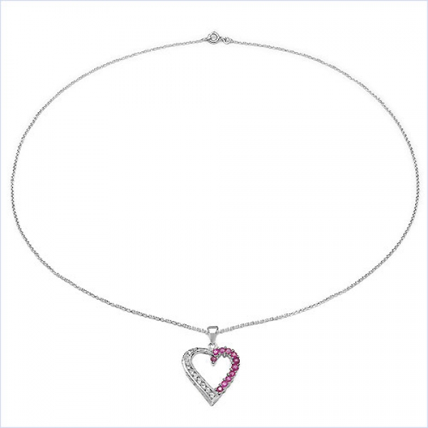 Collier/Kette-Anhänger Rubin/Zirkonia-925 Silber-Rhodiniert