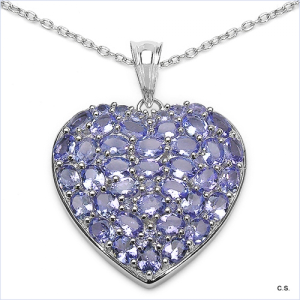 Collier/Kette mit Tansanit-Herz Anhänger 925-Silber Rhodiniert-6,30 Karat