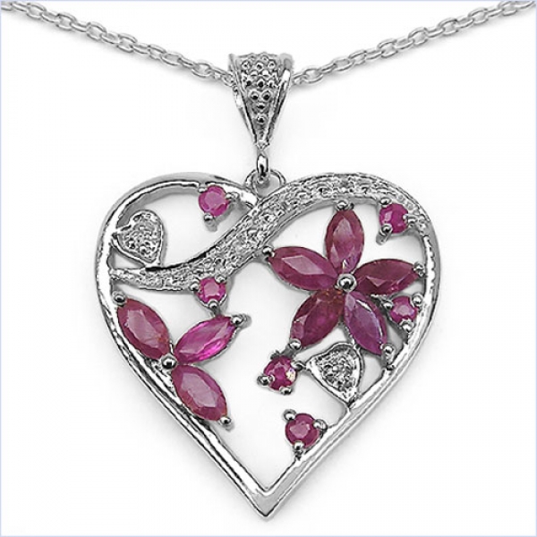 Collier/Halskette Herz-Anhänger-Rubin-Zirkonia 1,95 Karat