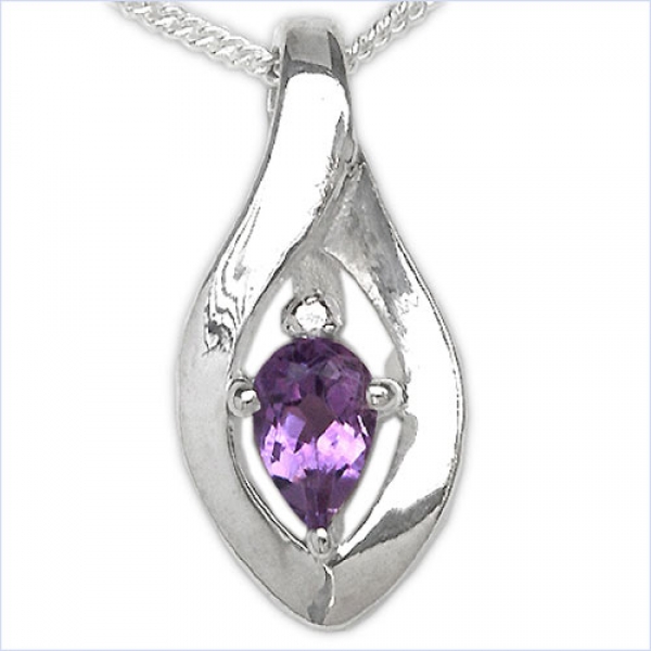 Collier/Kette mit Amethyst-Anhänger 925 Silber Rhodiniert-0,40 Karat