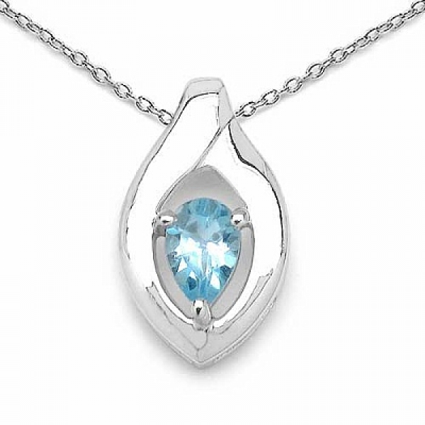Edles Collier/Kette mit Blautopas-Anhänger 925 Silber Rhodiniert-0,53 Karat