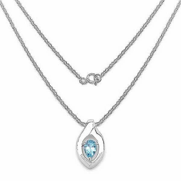 Edles Collier/Kette mit Blautopas-Anhänger 925 Silber Rhodiniert-0,53 Karat