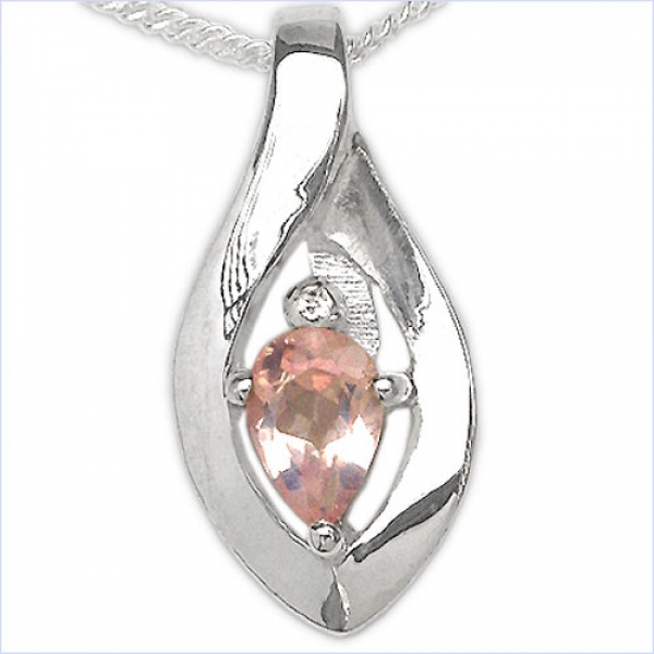 Collier/Kette mit Rosenquarz-Anhänger 925 Silber Rhodiniert-0,45 Karat