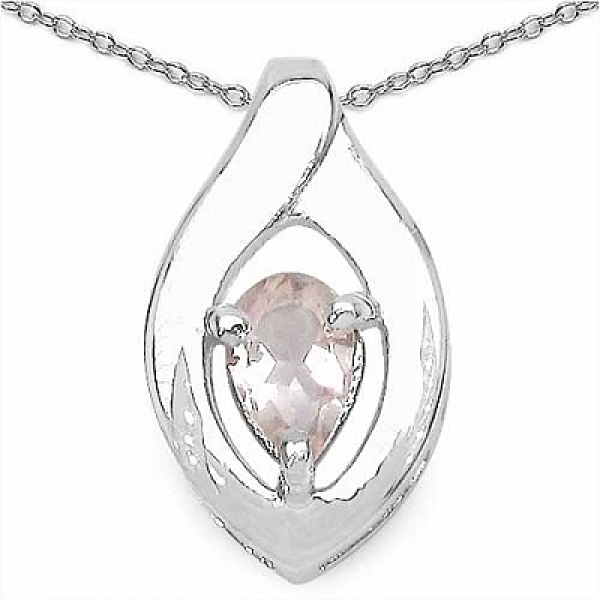 Collier/Kette mit Rosenquarz-Anhänger 925 Silber Rhodiniert-0,45 Karat