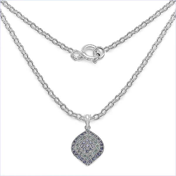 Collier/Kette mit großem Tansanit/Aquamarin-Anhänger 1,95 Karat