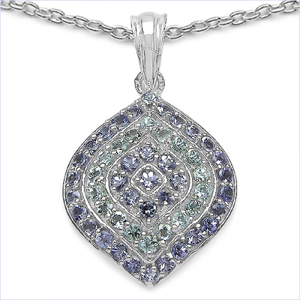 Collier/Kette mit großem Tansanit/Aquamarin-Anhänger 1,95 Karat