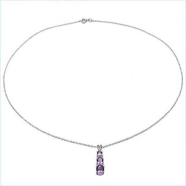 Collier/Kette Anhänger m.3 Amethysten-925 Silber-Rhod.-2,50 Karat