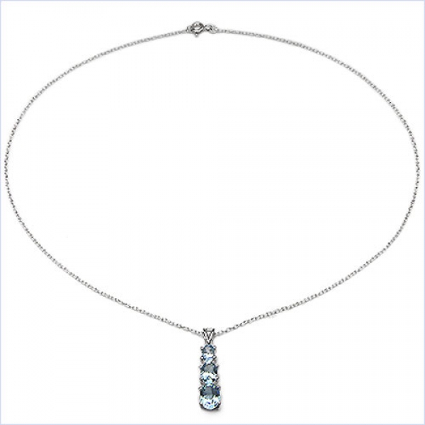 Collier/Kette Anhänger m.3 Blautopas-925 Silber-Rhod.-3,25 Karat
