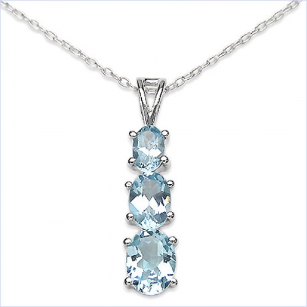 Collier/Kette Anhänger m.3 Blautopas-925 Silber-Rhod.-3,25 Karat