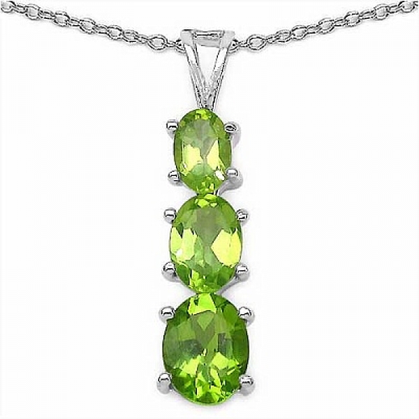 Collier/Kette Anhänger mit 3 Peridots -925 Silber-Rhodiniert