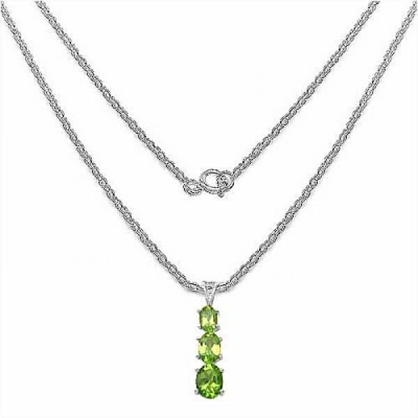 Collier/Kette Anhänger mit 3 Peridots -925 Silber-Rhodiniert