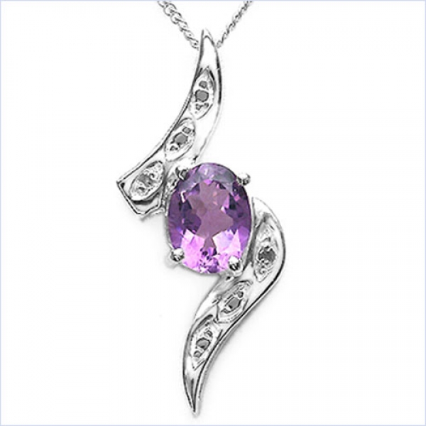Collier/Kette m.Diamant-Amethyst in 925 Sterling Silber-Rhodiniert 1,81 Karat