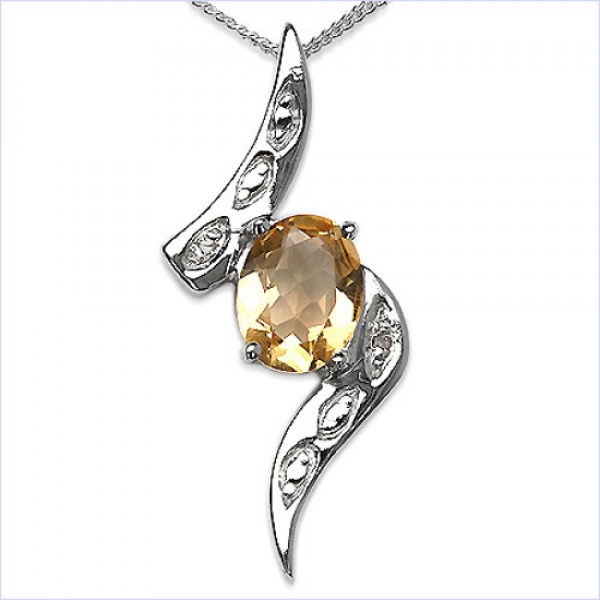 Collier/Kette mit Diamant-Citrin-Anhänger 925 Sterling Silber-1.81 Karat