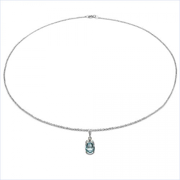 Collier/Kette Anhänger Blautopas/Weißtopas-Silber-Rhod.-3,61Karat