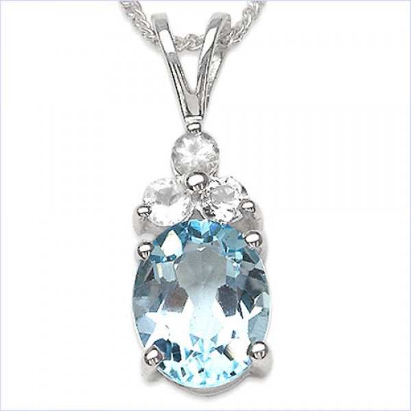 Collier/Kette Anhänger Blautopas/Weißtopas-Silber-Rhod.-3,61Karat