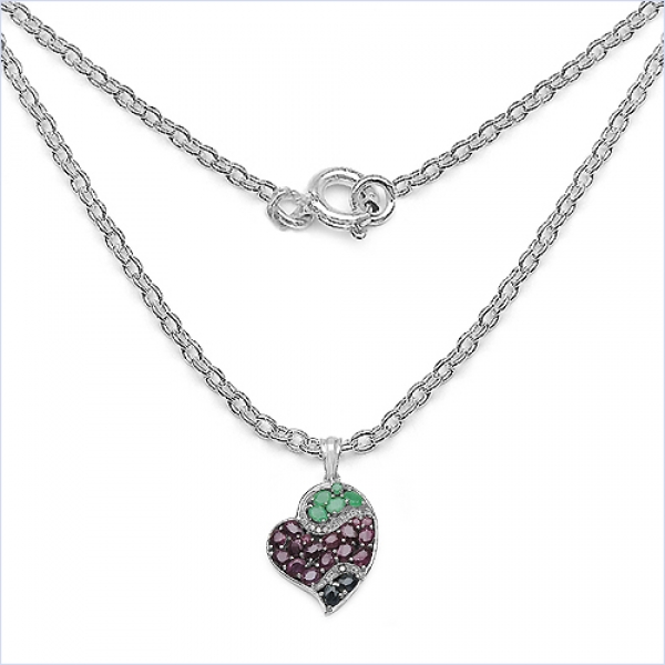 Edles Collier/Halskette Diamant/Smaragd/Rubin/Saphir-Anhänger 4,77 Karat