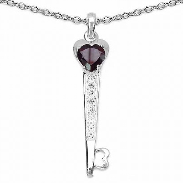 Collier/Kette mit Granat/Zirkonia-Schlüssel-Anhänger-Silber/Rhodiniert-2,49Karat