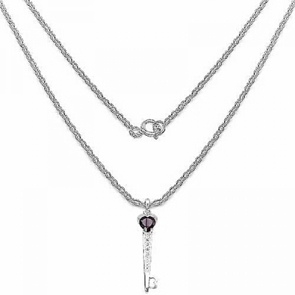 Collier/Kette mit Granat/Zirkonia-Schlüssel-Anhänger-Silber/Rhodiniert-2,49Karat