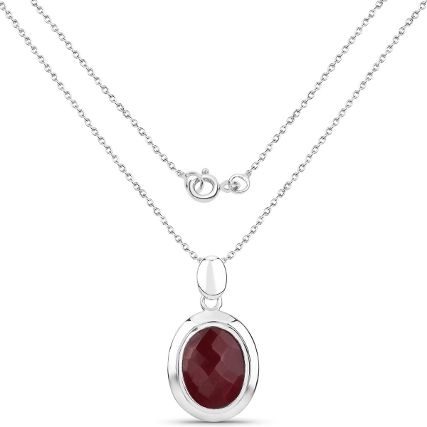 Collier/Kette-Anhänger echter ovaler Rubin-9,86 Karat-Sterling Silber Rhodiniert