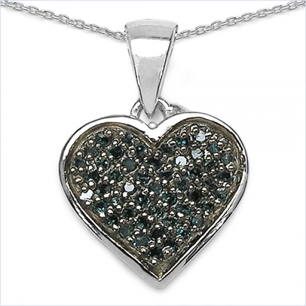 Collier/Kette mit filigranen Herz-Anhänger 47 seltene blaue und weiße Diamanten