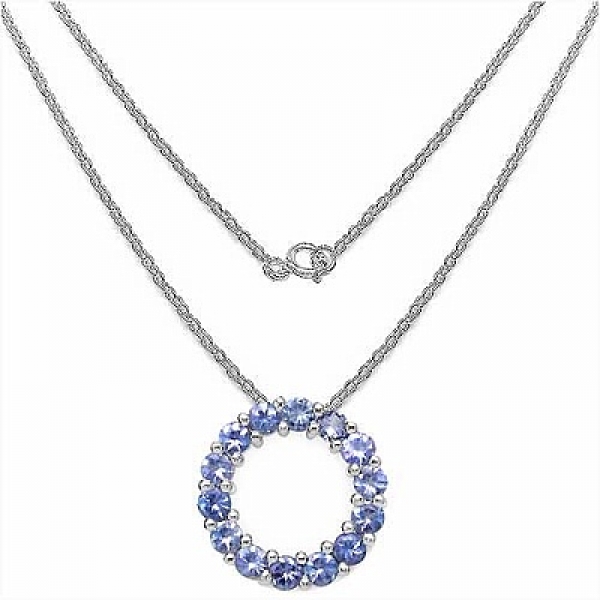 Collier/Halskette mit Tansanit-Anhänger-14 Edelsteine-1,40 Karat