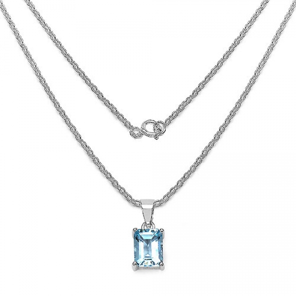 Collier/Kette mit Rechteck-Anhänger-Blautopas 925 Silber 1,85 Karat