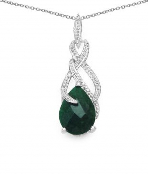 Collier/Kette mit großem Smaragd-Anhänger 925 Silber/Rhodiniert-7,48 Karat