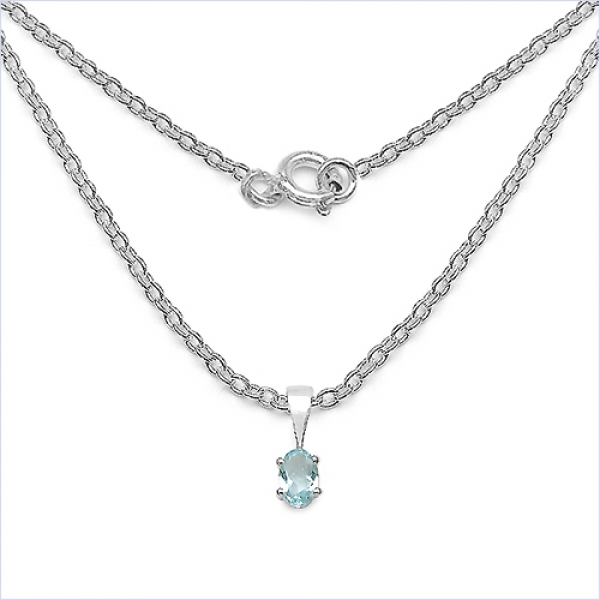 Collier/Kette mit ovalen Blautopas-Anhänger 925 Silber/Rhodiniert-0,65 Karat