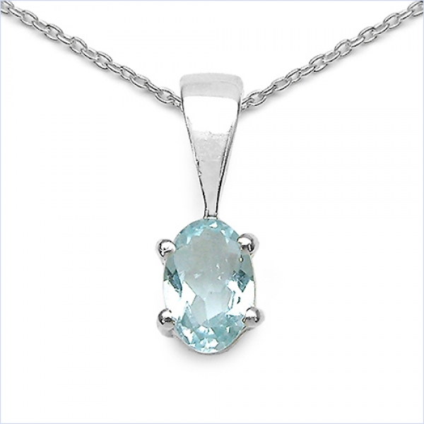 Collier/Kette mit ovalen Blautopas-Anhänger 925 Silber/Rhodiniert-0,65 Karat
