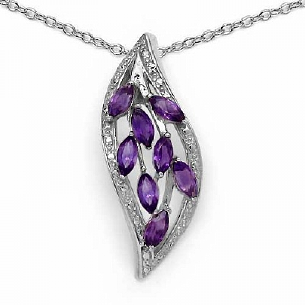 Collier/Kette Amethyst-Blatt-Anhänger Silber-1,20 Karat