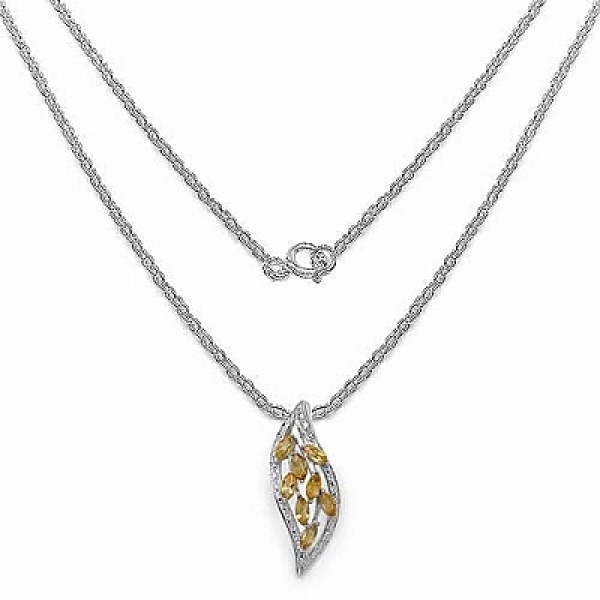 Collier/Kette Citrin (Sonnenstein)-Blatt-Anhänger Silber-1,20 Karat