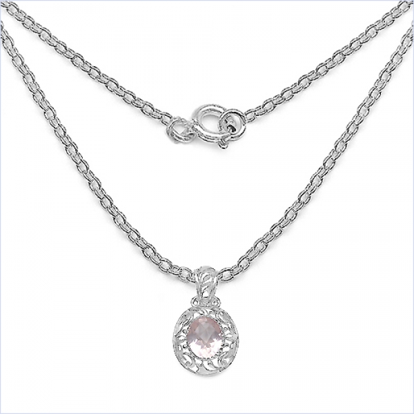 Collier/Kette mit großem Rosenquarz-Anhänger/Medaillion 4,15 Karat