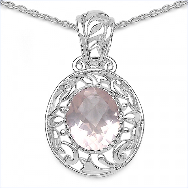 Collier/Kette mit großem Rosenquarz-Anhänger/Medaillion 4,15 Karat