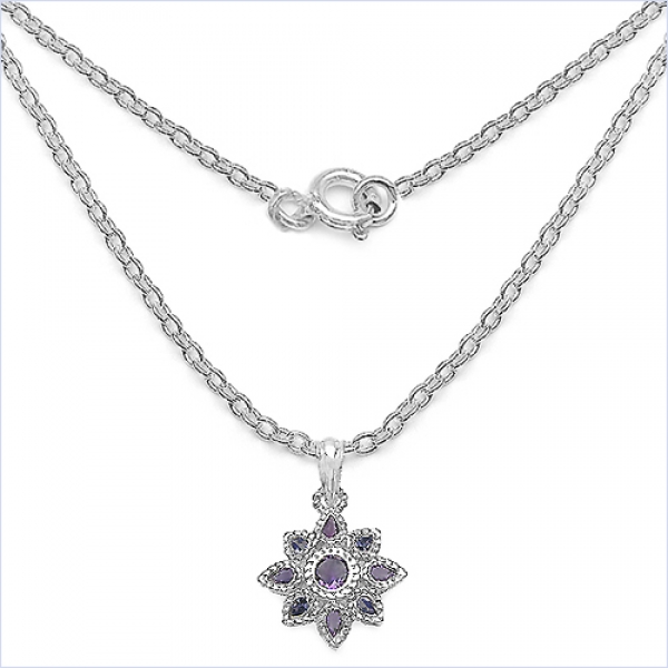 Collier/Halskette Amethyst/Tansanit-Stern-Anhänger-2,34 Karat