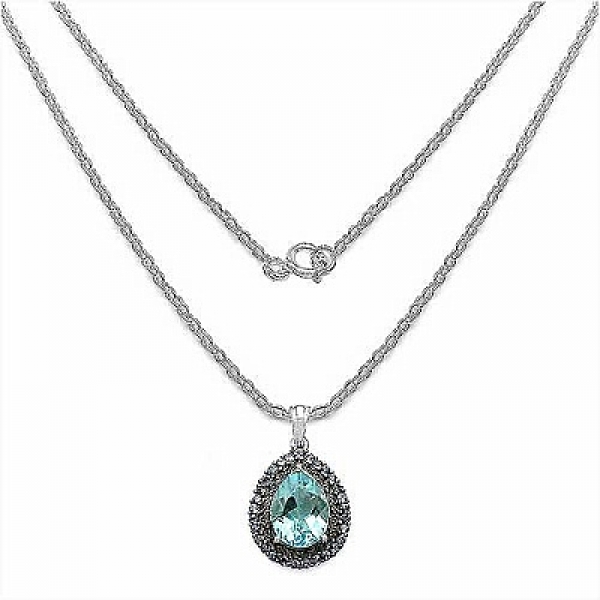 Collier/Kette mit Blautopas/Tansanit-Tropfen-Anhänger,Silber Rhodiniert-10,10 Karat