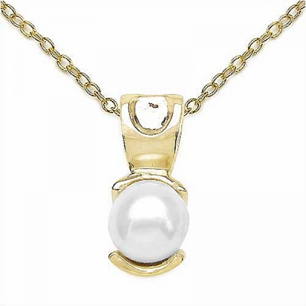 Collier/Kette mit Perle-Anhänger Silber-vergoldet mit 10 Karat Gelbgold-1,50 Kar