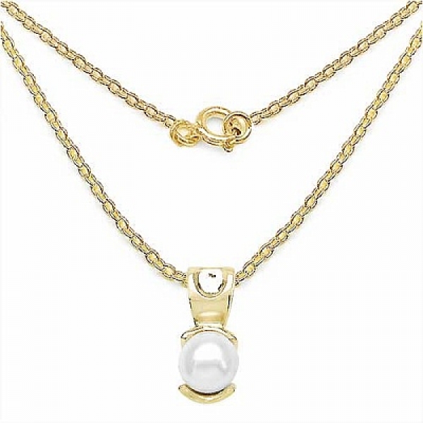 Collier/Kette mit Perle-Anhänger Silber-vergoldet mit 10 Karat Gelbgold-1,50 Kar