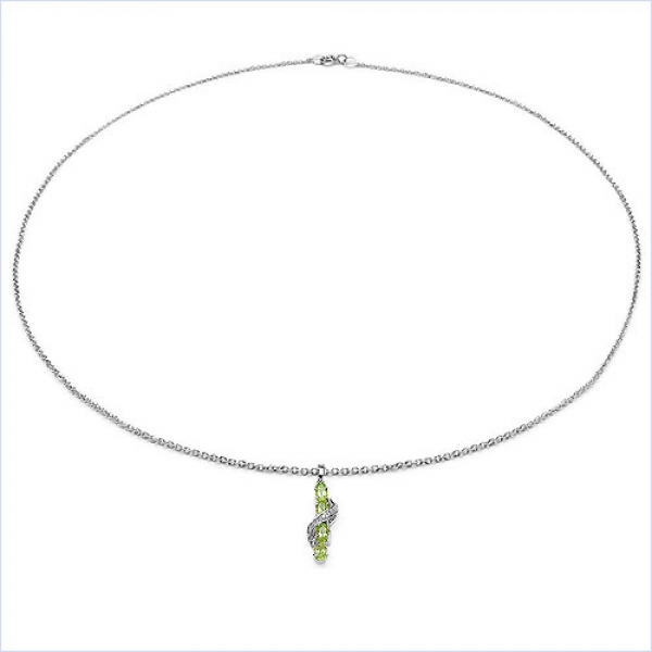 Collier/Kette mit Diamant/Peridot-Anhänger 1,09 Karat