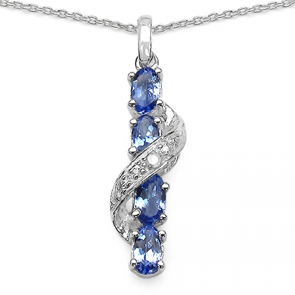 Collier/Kette mit Diamant/Tansanit-Anhänger 1,41 Karat