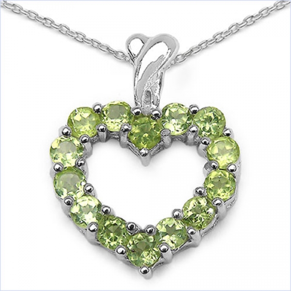 Collier/Kette Anhänger m.14 Peridot-925 Silber Rhodiniert