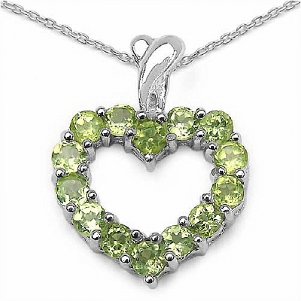 Collier/Kette Anhänger m.14 Peridot-925 Silber Rhodiniert