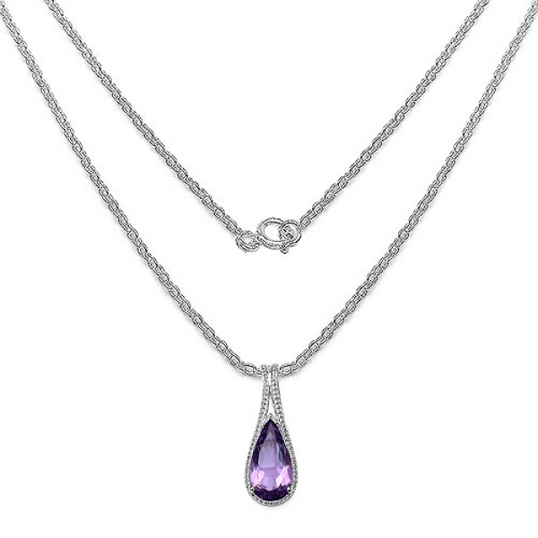 Collier/Kette mit großem Amethyst Tropfen-Anhänger 5,05 Karat
