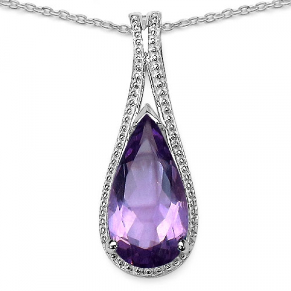 Collier/Kette mit großem Amethyst Tropfen-Anhänger 5,05 Karat