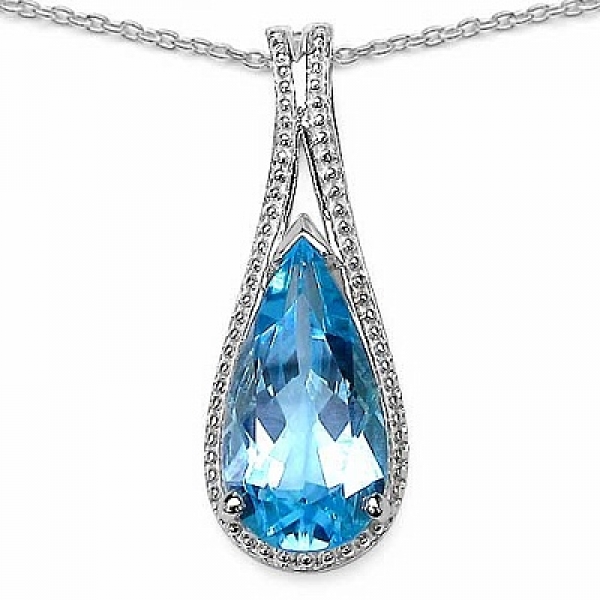 Collier/Kette mit großem Blautopas Tropfen-Anhänger 6,68 Karat